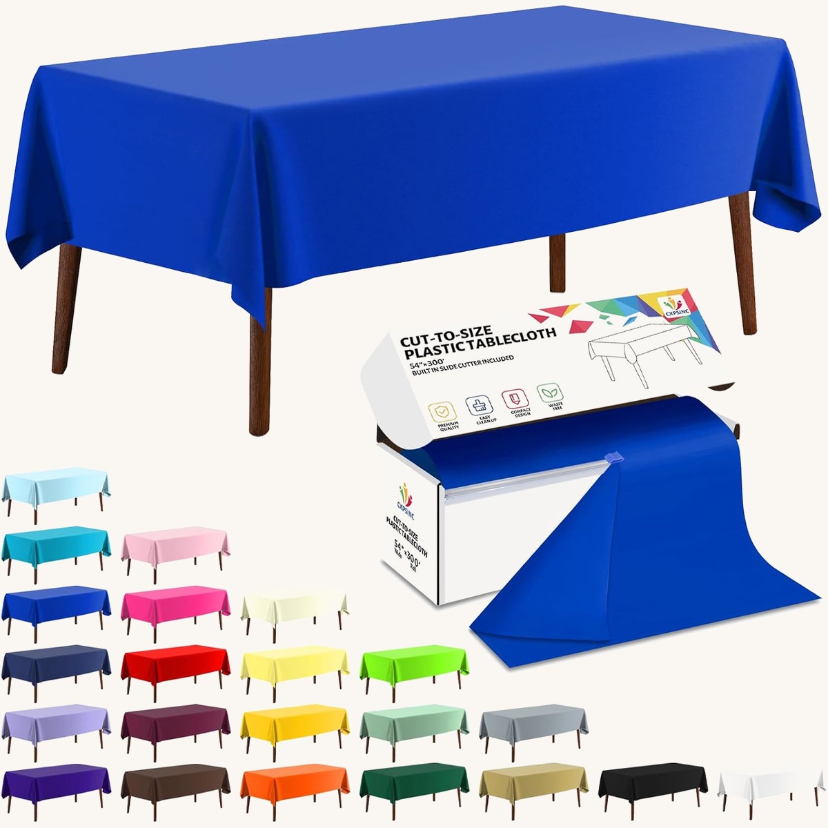 CXPSINC 54 Inch X 300 Feet Plastic Table Cover Roll Disposable Tablecloth with Slide Cut