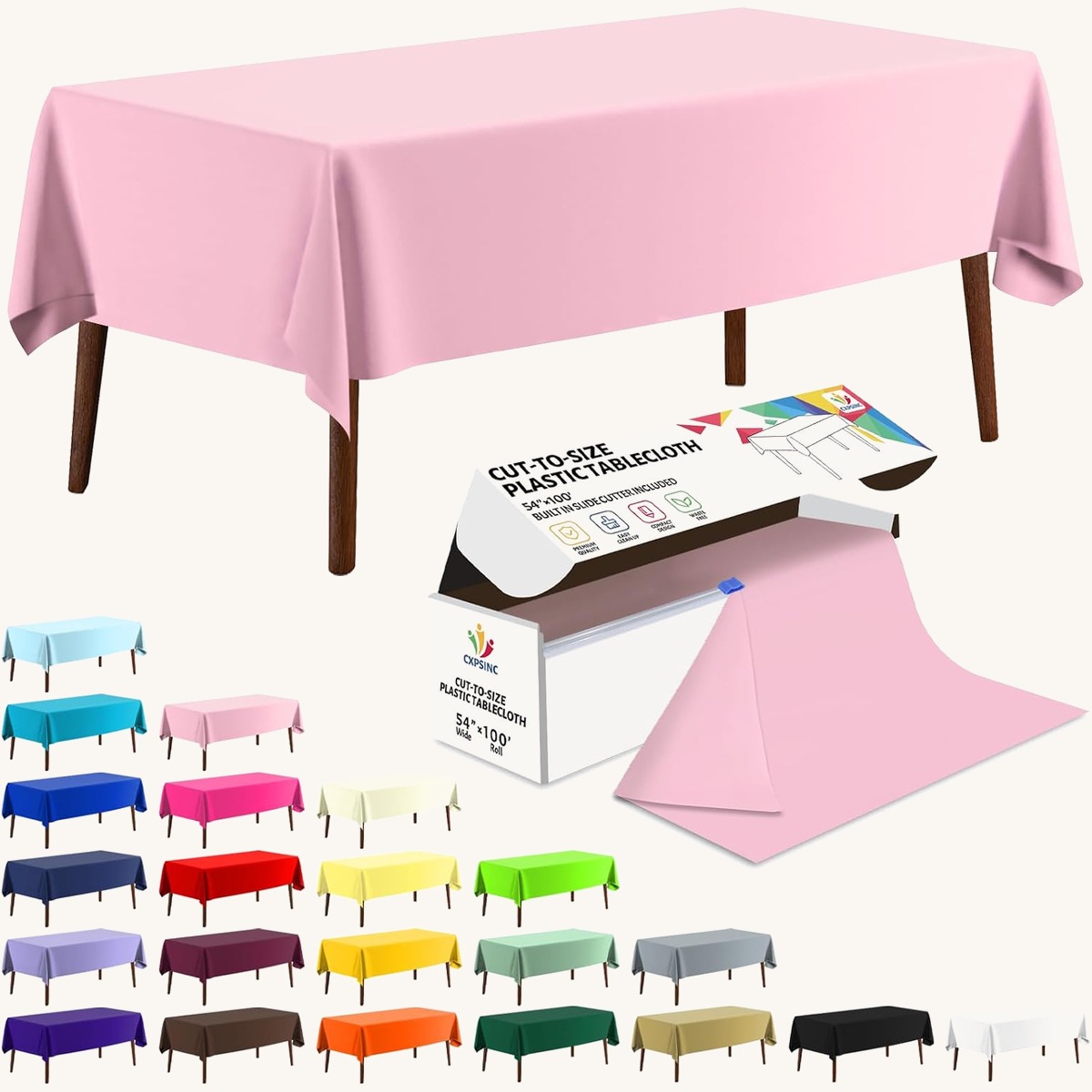 CXPSINC Pink table cover roll, 54 in x 100 ft