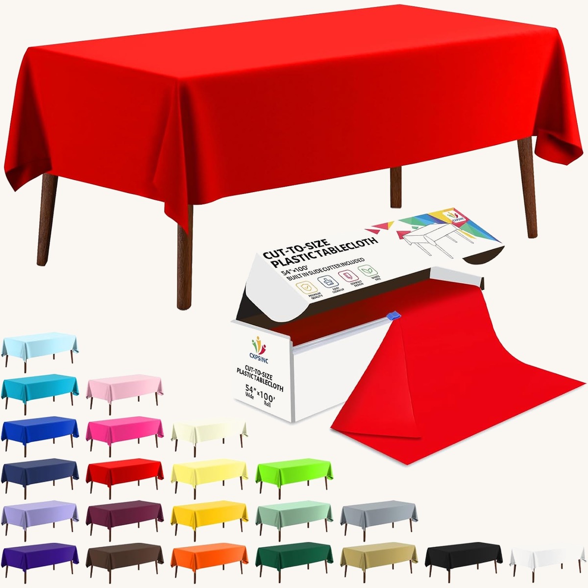 CXPSINC Red table cover roll, 54 in x 100 ft