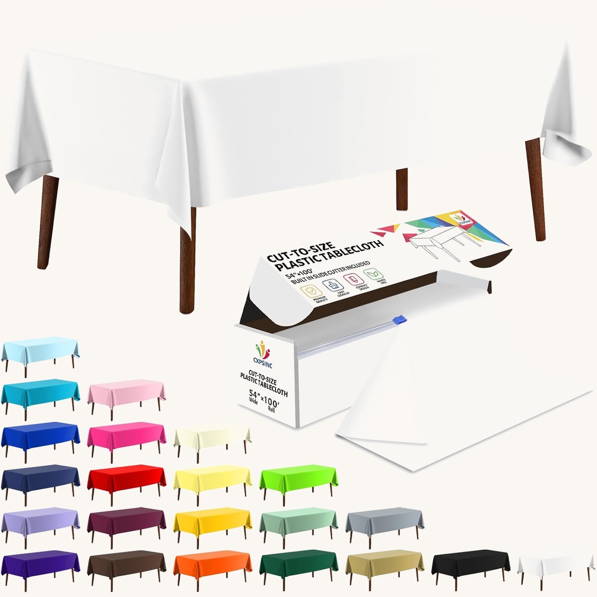 CXPSINC White table cover roll, 54 in x 100 ft