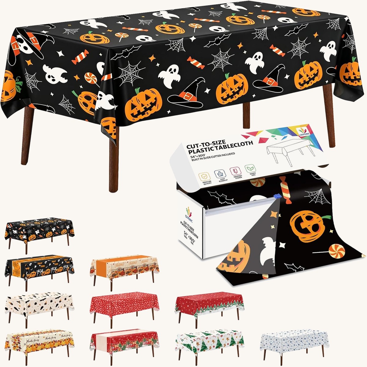 CXPSINC Halloween pumpkin printed table cover roll