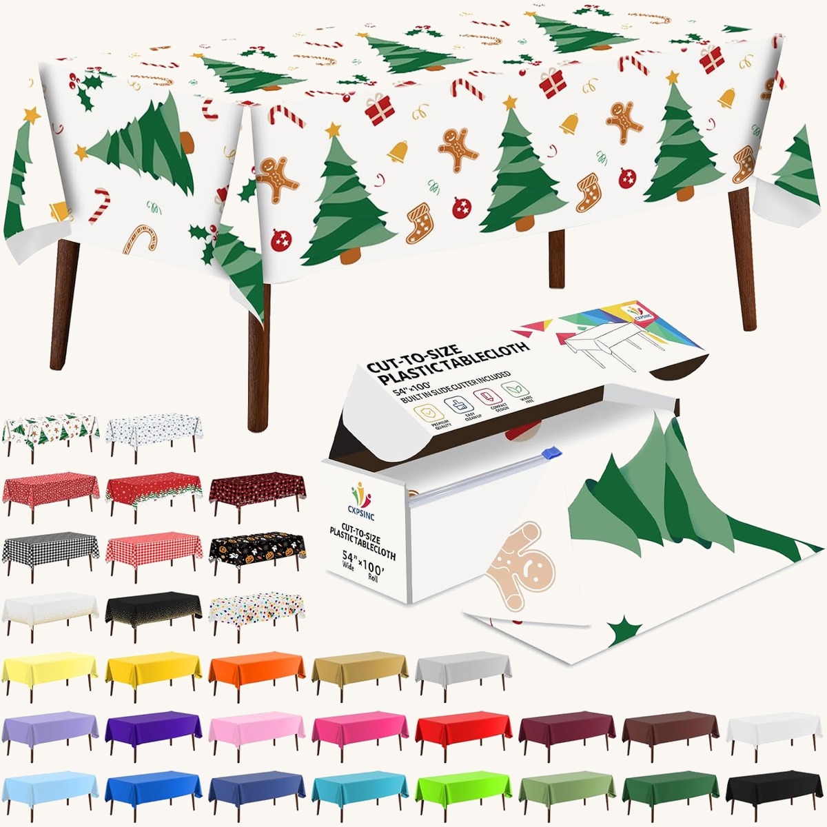CXPSINC Christmas printed table cover roll, 54 in x 100 ft