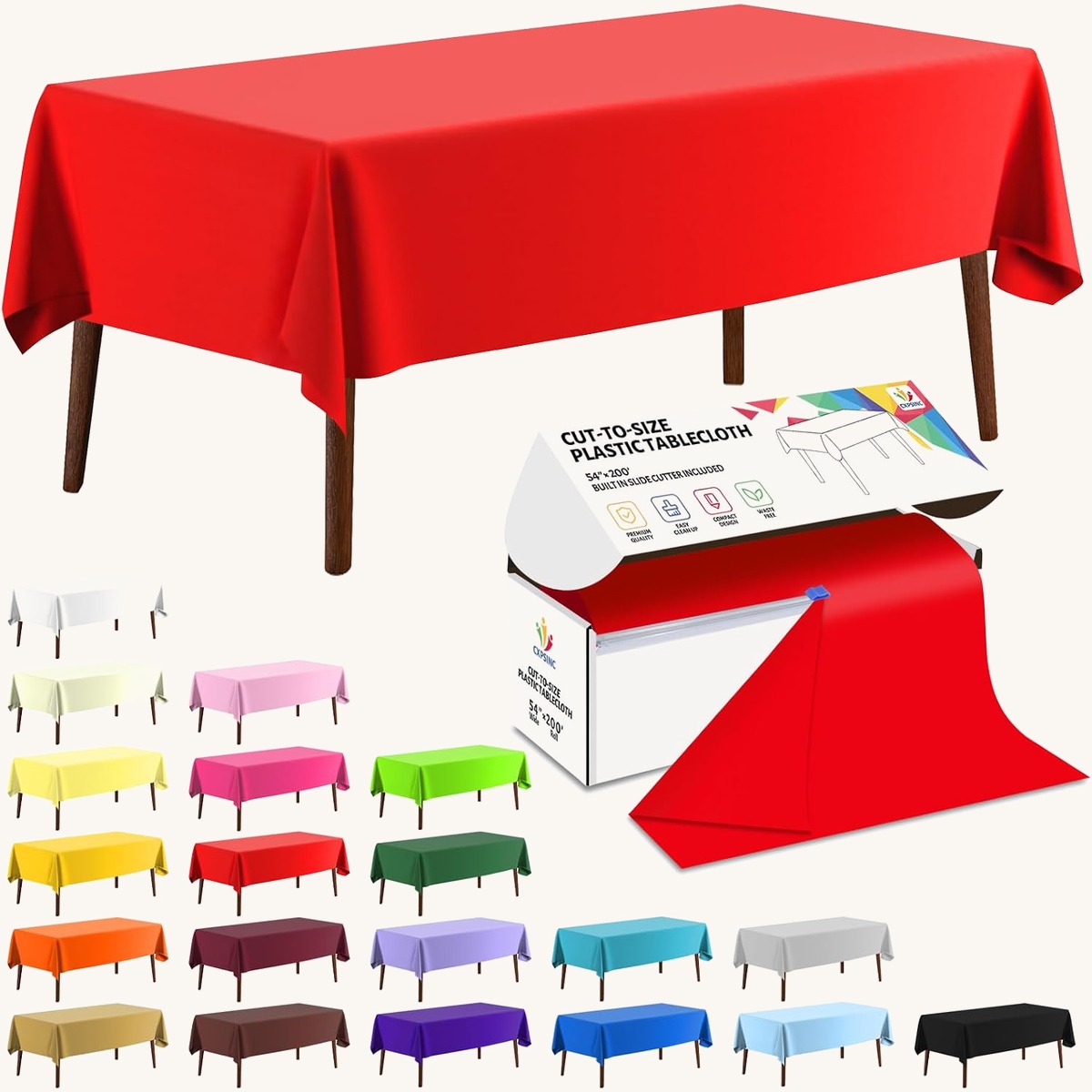 CXPSINC Red table cover roll, 54 in x 200 ft
