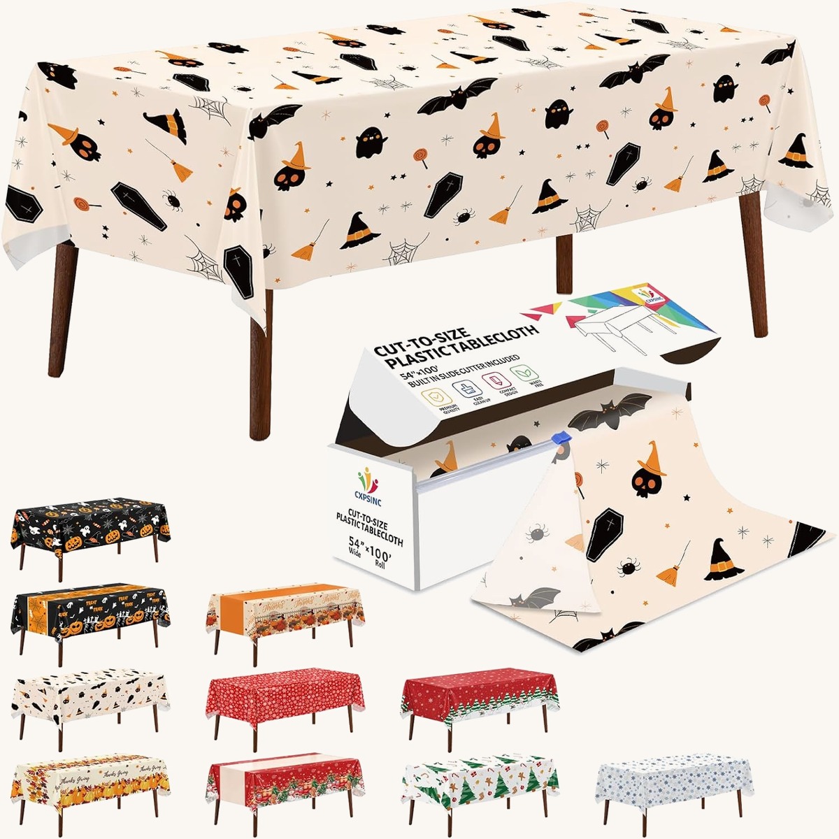 CXPSINC Halloween printed table cover roll, 54 in x 100 ft